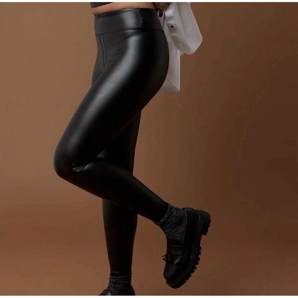 OFFLINE by Aerie Real Luxe High Rise Faux Leather Stretch Leggings Small Black
